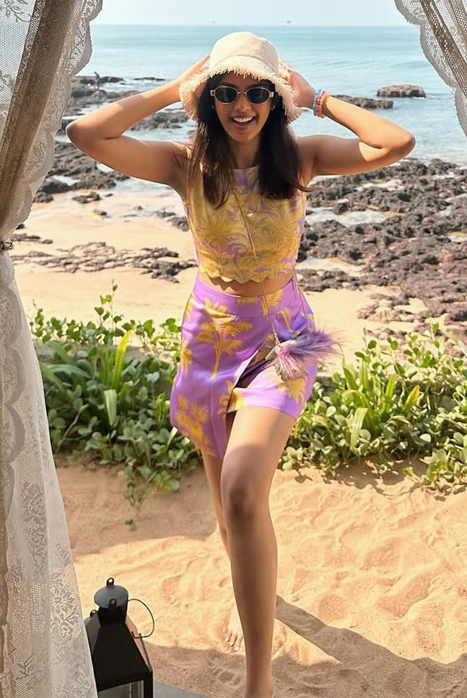 Divya Bhopana In Purple and Yellow Petal Co-ord Set