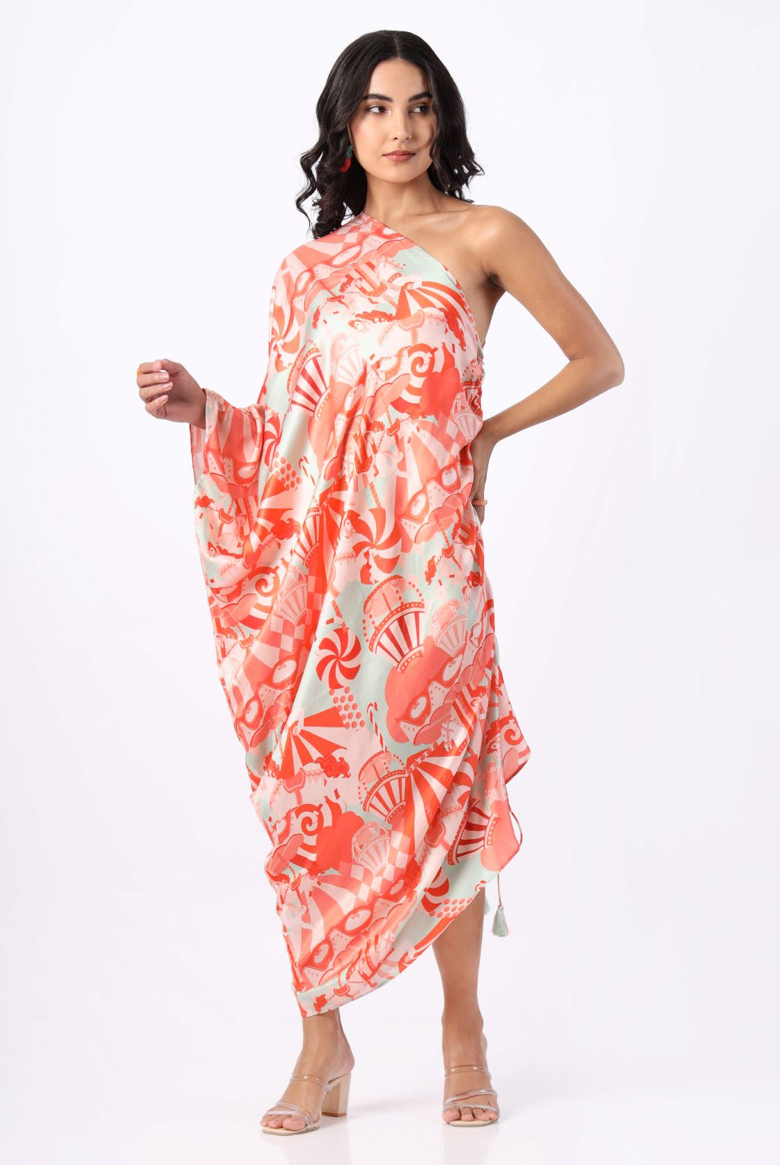 Orange and Green Sprinkles One Shoulder Dress product image 1