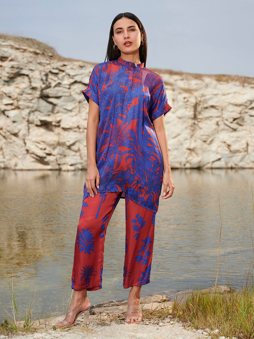 Blue and red oceane co ord set