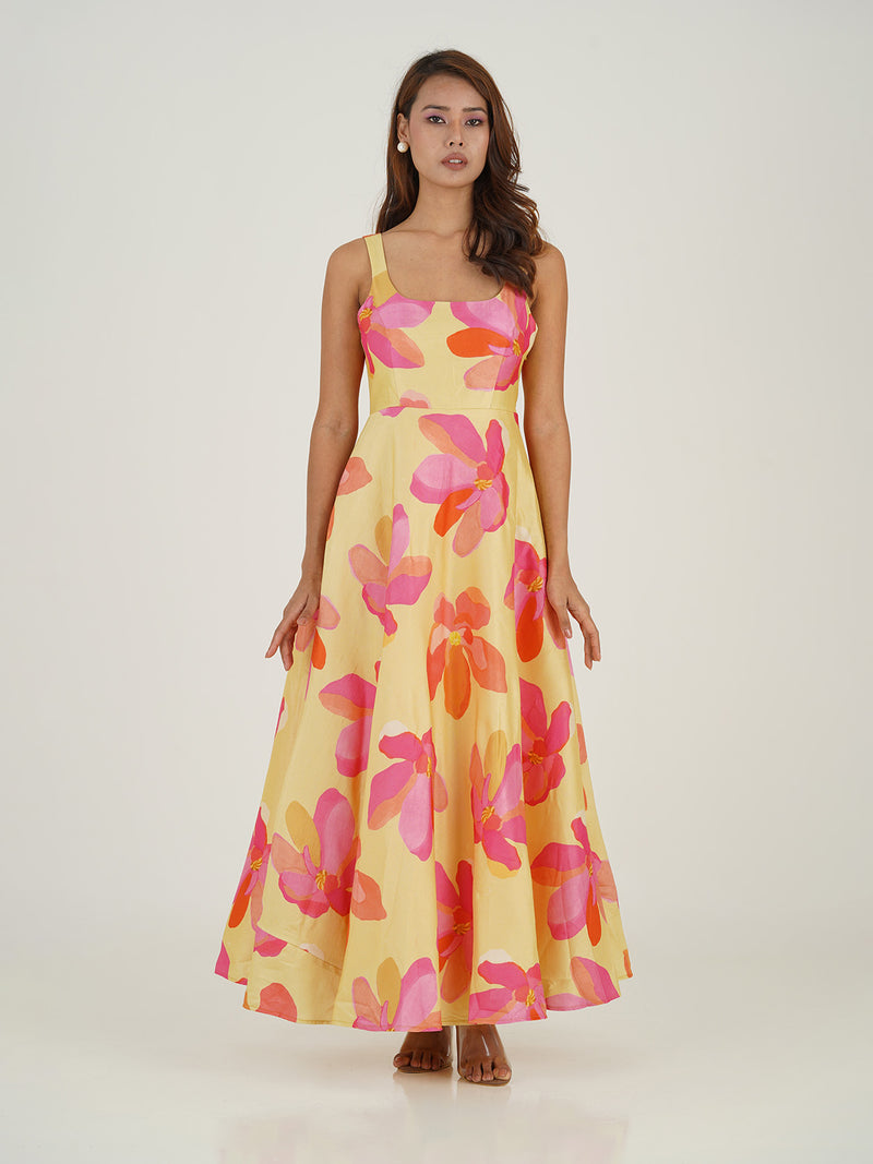 Yellow and pink bloom dress