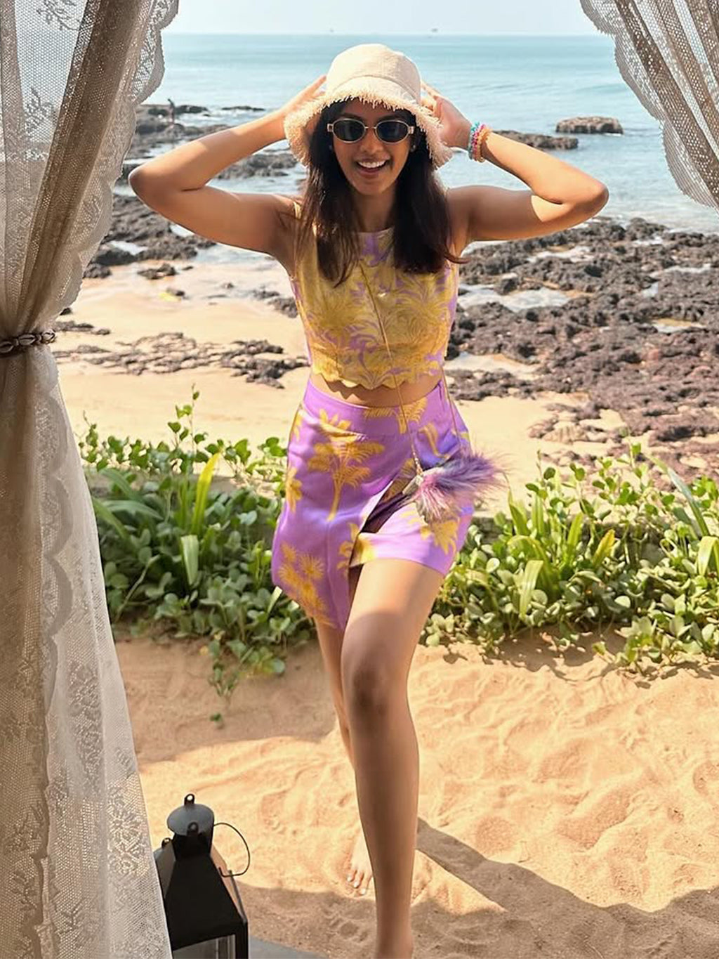 Divya Bhopana In Purple and Yellow Petal Co-ord Set