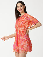 Orange and Pink Glee Shimmer Short Dress