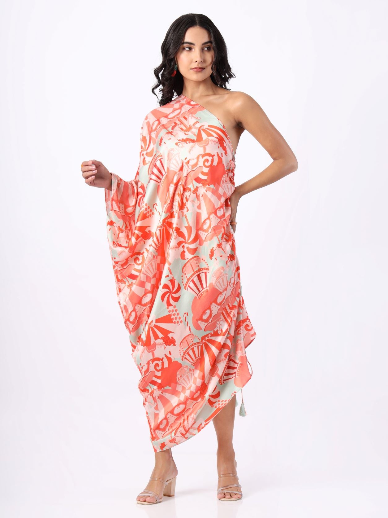 Orange and Green Sprinkles One Shoulder Dress houseofsoi Orange and Green Sprinkles One Shoulder Dress houseofsoi